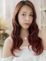 カバーヘア ブリス 志木南口駅前店(COVER HAIR bliss)&nbsp;波巻きウェーブチェリーレッドくびれロングa志木20代30代40代