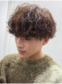 大分ゆるめプードルパーマメンズカット刈り上げラウンドマッシュ