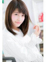 ミック ヘアアンドメイク アップ 駒込店(miq Hair&Make up)&nbsp;オリーブグレージュ斜めバング小顔ストレートc1