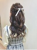 ゆるふわ 編み込みハーフアップ // リボン＆パールピン