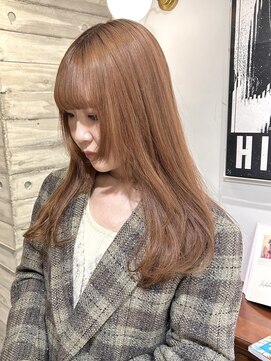 ヲタク(wotaku.) ブリーチなしダブルカラーオレンジベージュくすみカラーロング