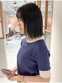 "久保田"切りっぱなし伸ばしかけボブ外ハネ前髪カット