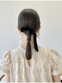 ヘアセットタイトヘア×リボンアレンジ結婚式ドレスヘア