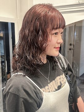 ラレイ ハラジュク(Lalei harajuku) 【白石】くしゃっとスパイラルパーマ/ピンクブラウン