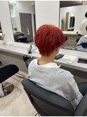 ライトレッドケアブリーチ波巻きパーマ