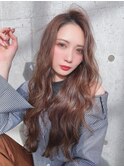 【Zina 渋谷】かきあげ前髪フリンジウェーブ×ココアブラウン