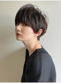 韓国風/透明感カラー/オリーブアッシュ/ぱっつん前髪/小顔カット