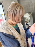 ミニボブ/切りっぱなしボブ/ブロンドカラー/ミルクティベージュ