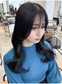 ブルーブラックカラーレイヤーカット韓国巻き