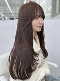 透明感ショコラグレージュ/寒色カラー/ロングレイヤー/顔周り