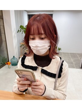 シンス(Since) レッドと淡いピンクのメリハリ　インナーカラー