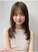 小顔 前髪 レイヤーカット くびれヘア  アプリコットオレンジ"