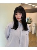 顔まわりカット/透明感カラー/ワイドバング/寒色