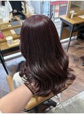 ブリーチなしダブルカラーとワインレッドカラー