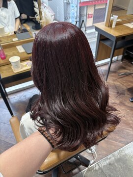 アヴァンスアンス 広島袋町店(AVANCE.ens) ブリーチなしダブルカラーとワインレッドカラー