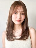 シースルーバングモテ髪ミディアムレイヤーカット#503g0110