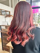 ヘアーループレル(Hair ruup Rell design works)&nbsp;【那覇安里】艶感ボルドーピンク×ゆるふわロング