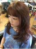 ピンク系カラー＆ハイライト　ソフトァールロングヘアー