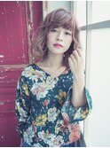 ハイトーンミディアムの艶感ウェーブstyle/ベイビーピンク