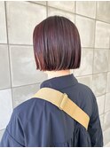 ミニボブ　切りっぱなし　ブリーチなし　赤髪　ピンク　カラー