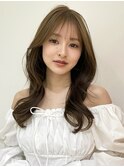 韓国くびれ巻きうすめぱっつんベージュカラーMI-44