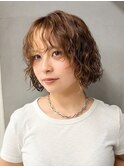 顔まわりレイヤーグランジボブパーマヴィンテージカジュアル