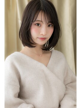 カバーヘア ブリス 川口(COVER HAIR bliss) 斜めバング黒髪内巻きワンカール大人ボブTa2川口20代30代40代