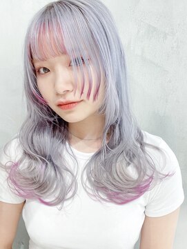 アルバム 池袋(ALBUM) ウルフレイヤーアクセントピンク_グレージュカラーボブ_68927