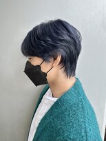 センターパートウルフブルーブラックネイビーカラー