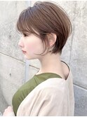 大人かわいい、耳掛け、小顔ショートボブ、ココアブラウン、銀座