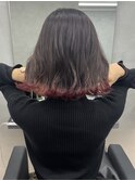 ボブ裾カラー カシスレッド　チェリーピンク