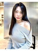 韓国風レイヤーカット 顔まわり 黒髪 ストレートヘア ロングヘア