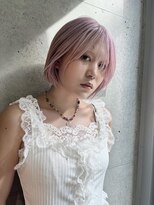 ボブカット、ラインボブ、長めバング、ライトピンク