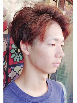ランプヘアー(LAMP HAIR) 赤みブラウンかき上げ七三オールバックツーブロック