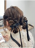 ツインお団子　リボンと金箔を添えて