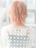 ★透明感ピンクベージュ外ハネ小顔ボブウルフカット10代20代★1