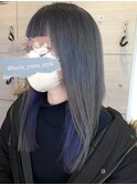 インナーブルー/明るめグレージュ/ブリーチ/ダブルカラー/朝霞
