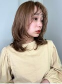 カーキベージュアッシュくびれヘアウルフカットp1越谷20代30代