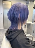 ラベンダーカラー　ネイビーカラー　ダブルカラー　ウルフカット