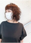 30代40代50代ソバージュ風ぱっつん前髪ボブパーマ【つばき】