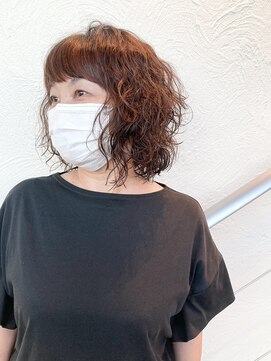 トップヘアー 大元店(TOP HAIR) 30代40代50代ソバージュ風ぱっつん前髪ボブパーマ【つばき】