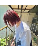 レッド　髪質改善　ボブ　ルーツカラー