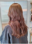 大人可愛い暖色ブリーチなしオレンジベージュくせ毛風パーマ