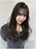 顔まわりレイヤー 艶カラー 暗髪 韓国風 髪質改善 福岡美容室