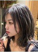グレーベージュ レイヤーロング ハイライト アッシュブラック