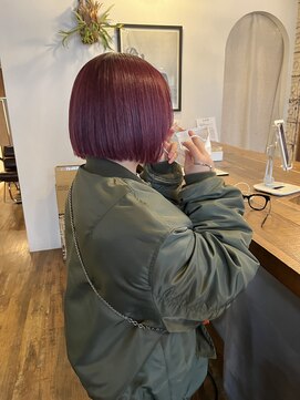 ロティー 天神(loty) 【hono】人気☆赤髪のミニボブ/艶髪/ぱっつんボブ/レッドカラー