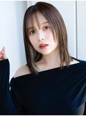 ぱっつん前髪姫カットシアーカラーナチュラルストレート大人女子