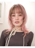 シャギーウルフカットブラウンローライトハイトーンピンクカラー
