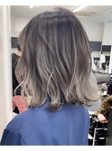 小顔セミウェットウェーブハイライトカラーオリーブカラー着物