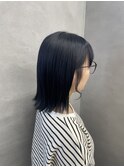 ネイビーブルー　ブルーブラック　ブリーチカラー　ダブルカラー